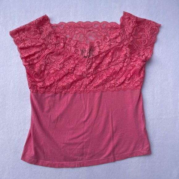 Torrid Pink Lace Off Shoulder Sweetheart Neckline Top Size 1 y2k Mcbling Barbie - Picture 1 of 8